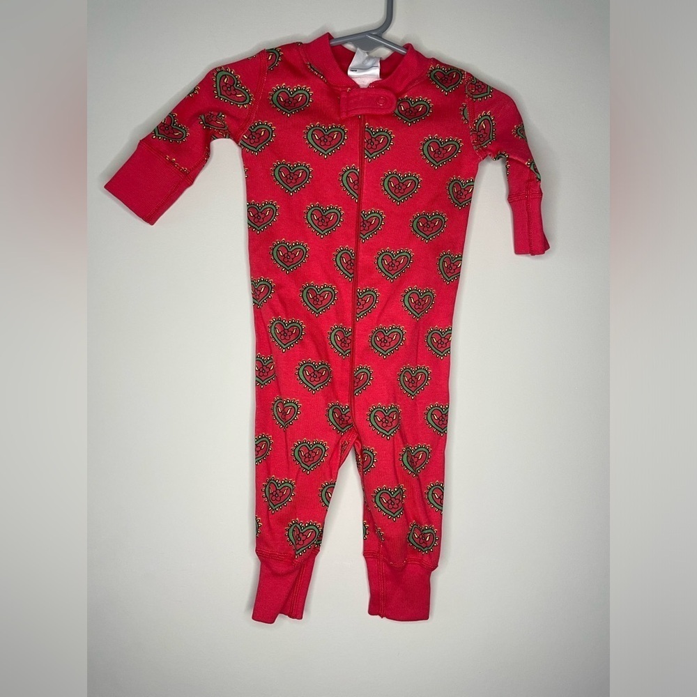 NWT - Hanna Andersson organic cotton Zip-Up Onesie - red flowers - Size: 0-6 Mos